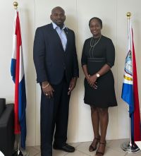 Left to right Minister Omar Ottley Acting Minister of Tourism, Valérie Damaseau,  1st Vice-President of both The Territorial &amp; The Executive Councils of St Martin and also President of The St Martin Tourism Office