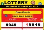 Robbie's Lottery for Wednesday, October 5 at 9:00 PM & 3:00 PM