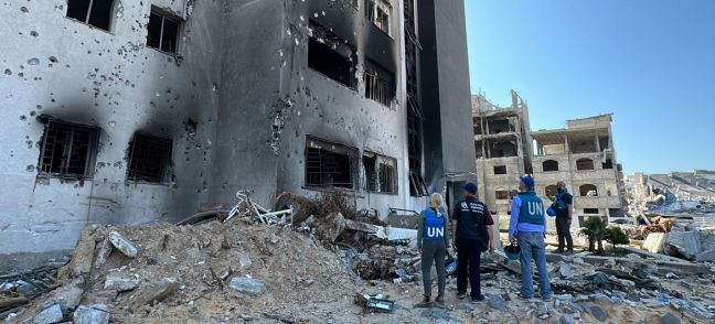 © WHO A UN team assesses damage to medical facilities in Gaza.